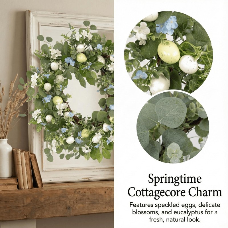Quixem 20 Inch Easter Wreath for Front Door, Spring Eucalyptus