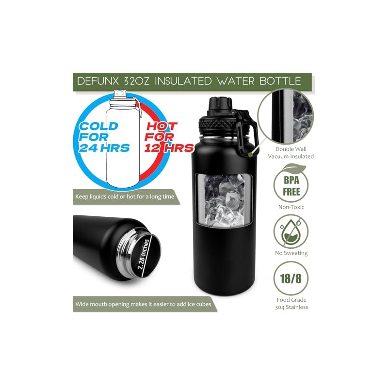 DEFUNX 32 Oz Water Bottle with Sleeve - Insulated Bottle
