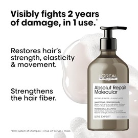 LOral Professionnel Paris Absolut Repair Molecular Shampoo, Libre de sulfatos, Para cabello muy daado, Con tecnologa 2 reparador de pptidos  5...     