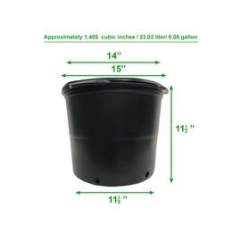 Viagrow 5 Gallon Plus Nursery Pots, BPA Free Planters, Plastic Pots, Black