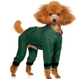 OUOBOB Waterproof Dog Belly Protector Suit, Lightweight Dirt Proof Dog Jumpsuit for Rainy Walks and Muddy Outdoor Play, Full Body Raincoat for Medium Dogs Like Poodle, Corgi, French Bulldog -Black M