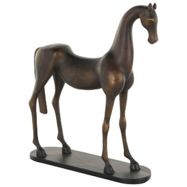 Deco 79 Polystone Horse Decorative Sculpture Home Decor Statue with Brushed Gold Accents and Black Oval Base, Accent Figurine 13" x 4" x 17", Bronze