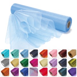 WedDecor 25m x 29cm Snow Sheer Baby Blue Organza Roll Sash Glitter Fabric for Table Runner Sashes Wedding & Christmas Decoration, Chair Cover Bows, Party Favours, Ribbon Crafting Supplies, 2pcs