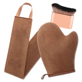 3-in-1 Self Tanner Mitt Applicator Kit – Tanning Glove, Back Applicator Body Brush for Streak-Free, Even Fake Tan （Brown）