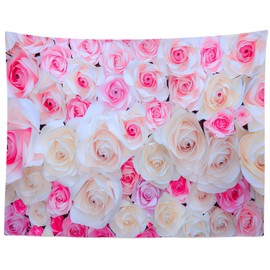 Loccor 5x4ft Fabric Floral Backdrop Photography Backdrop Pale Pink Yellow Flower Spring Nature Wall Hanging for Kids Aldults Living Room Bedroom Dorm Decor Garden Party Baby Shower Photoshoot Props