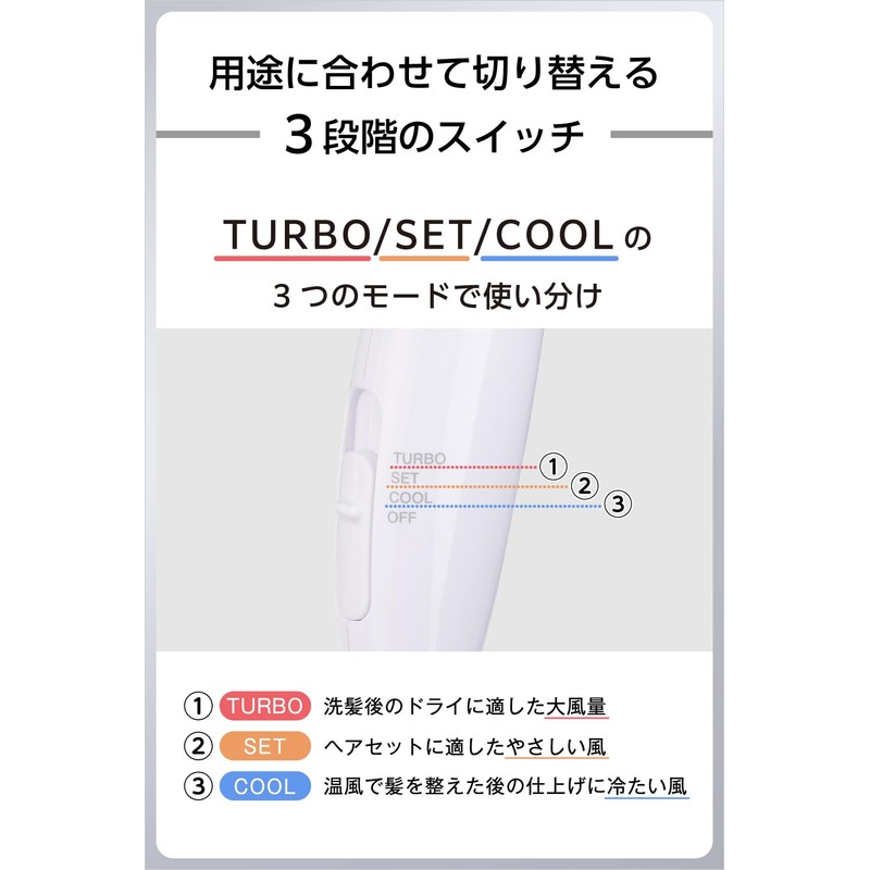 Tescom TD260B-W Negative Ion Dryer, Lightweight, Foldable, Cold and Hot