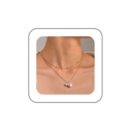 Vacaonio Vintage Layered Pearl Pendent Necklace Baroque Pearl Pendent Necklace Gold Pearl Choker Necklace Wedding Pearl Necklace Jewelry for Women