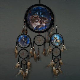 Wolf Eagle Bear Dream Catcher Bedroom Wall Decor, Christmas Home Decoration, Room Accessory, White Moon Feather Decoration - Unique Home Craft Wall Pendant (DC04 13Inch Set 3 Mix)