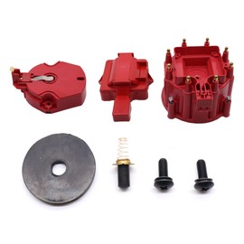 OXCANO T3109ID Red Male HEI Distributor Cap and Rotor Compatible with most Chevy, Ford, Mopar HEI aftermarket distributors, K549 SBC 283 305 307 327 350 400 BBC 454 396 427 Distributor Cap Assembly