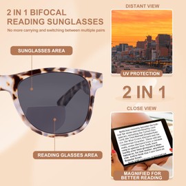 OuShiun 2 Pack Bifocal Reading Sunglasses for Women, Classic Retro Sun Readers UV400 Protection(Magnification 3.50, Black/White Tortoise)