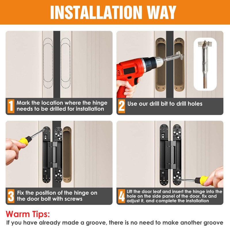 Lipshome 9.7" Hidden Door Hinge/Concealed Hinges,Invisible Hinges,Invisible Door Silent 180
