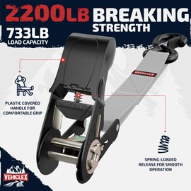 Ratchet Tie-Down Straps Set - (1" x 15', 2200lbs Breaking Strength) - Vehiclex Soft Loops, Coated S-Hooks, Storage Bag for ATV, Motorcycle, Bicycle, Kayak, Cargo Securing, Silver