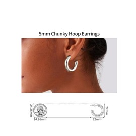 Kawlxpp 14k Gold Plated Small Chunky Lightweight Hoop Earrings For Women (Steel)