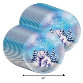 Our Little Polar Bear Turns One 1st Birthday Party Supplies Large 9" Paper Plates in Bulk 32 Piece
