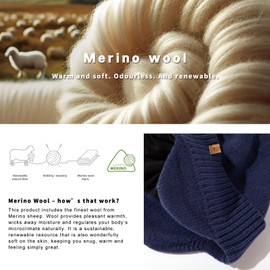 TOP-EX Waterproof 80% Merino Wool Peaked Beanie Hat Men with Earflaps Oversized Winter Hats with Brim Warm Fleece Lined for Big Heads Newsboy Baker Boy Cap for Golf Running Navy Blue L/XL