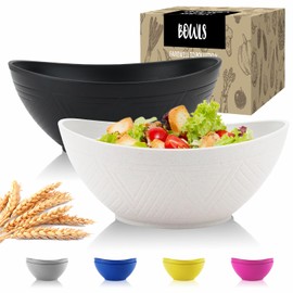 Wrova - Tazones de paja de trigo grandes, irrompibles, cuencos de plástico aptos para lavaplatos y microondas, reutilizables, cuencos de cocina para ensalada, cereales, sopa y avena. Blanco y negro