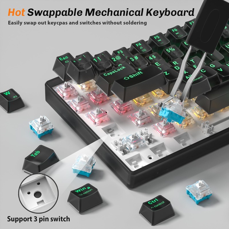 Taiahiro Clear Keyboard Wireless Creamy Mechanical Gaming Keyboard, 100 Keys
