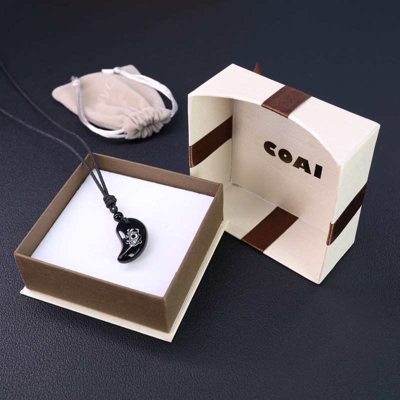 COAI Silver Carved Onyx Household Amulet Evil Protection Magatama Amulet