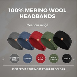menique Merino Headbands for Men Sport Headband for Long Hair Running Fitness Hiking Sweatband Unisex Thin Hairband Wool Ear Warmer (Denim)