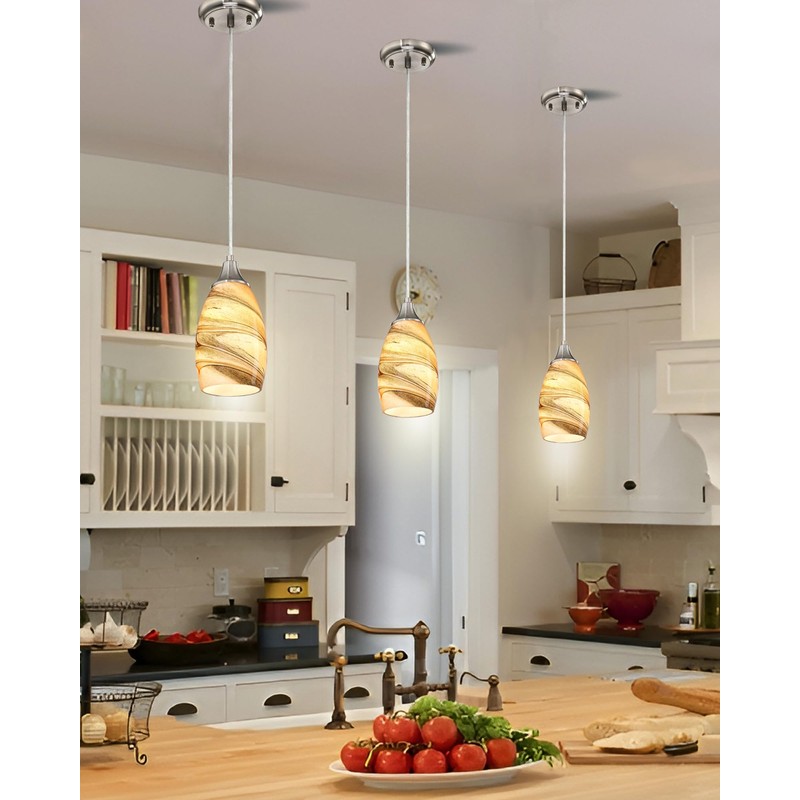 karyfine Mini Pendant Lights Kitchen Island Light Brown Glass Lamp