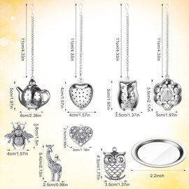 Cunhill 4 Sets Loose Tea Infusers Stainless Steel Teaballs Cute Tea Strainers Steeper Filters with Crystal Stone Pendants and Drip Tray Teacups Accessories(Funny Style)