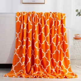 Elegant Comfort Luxury Velvet Super Soft Christmas Prints Fleece Blanket-Holiday Theme Home Décor Fuzzy Warm and Cozy Throws for Winter Bedding, Couch and Gift, 50 x 60 inch, Quatrefoil Orange