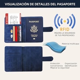Fundas de Pasaporte con Bloqueo RFID, Porta Pasaporte de Cuero PU Impermeable - Cartera para Pasaporte con Etiqueta de Equipaje, Cierre Magnético Unis