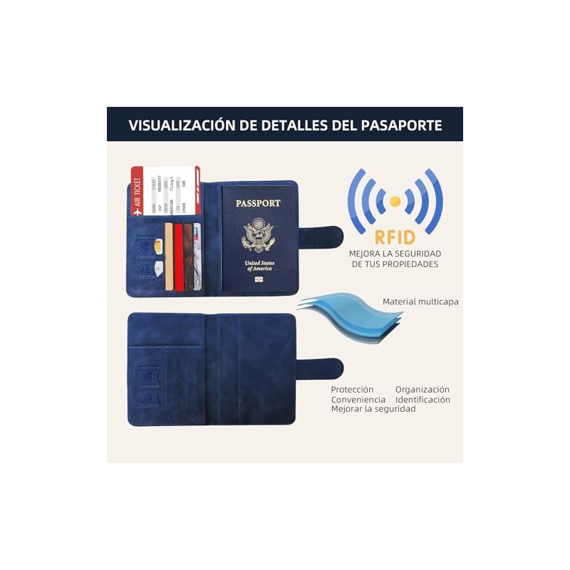 Fundas de Pasaporte con Bloqueo RFID, Porta Pasaporte de Cuero