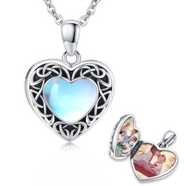 REDSUN Locket Necklace 925 Sterling Silver Tree of Life/Compass/Sunflower Heart Locket/Wolf Locket Photo Locket Jewellery for Women Girls, Sterling Silver, Moonstone