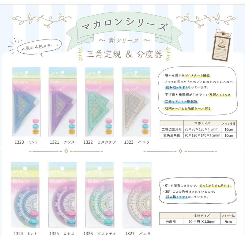 Nishi Takashi Macaron Series Ruler Set, 3 Types, Pistachio MR-TPPI