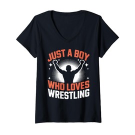Womens Just A Boy Who Loves Wrestling Sport Entertainment Wrestling V-Neck T-Shirt