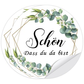 Wentsent Pack of 100 Stickers Eucalyptus Green Schön Dass Du Da Bist Stickers Thank You for Wedding Communion Confirmation Christening Baby Shower Birthday Thank You Gift Thank You Cards Party