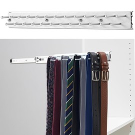Blulu 1 Pcs 13.8'' Sliding Tie Rack Hanger for Closet, 25 Tie Pull Out Wall Mounted Extending Sturdy Metal Belt Organizer Holder for Men Belt Storage, Sliver