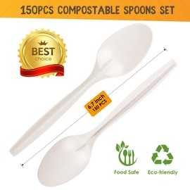 Compostable Spoons 50 Pack 7 Inch Disposable Spoons Biodegradable Cutlery Set Heavy-weight Spoons…