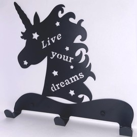 Unicorn Wall Hooks Decor for Girls Bedroom- Kids Coat Rack Wall Mount for Hanging Backpacks, Purses, Jewelry, Coats and Towels | Kids Wall Hooks Decor for Girls | Metal Screws Included (Black)