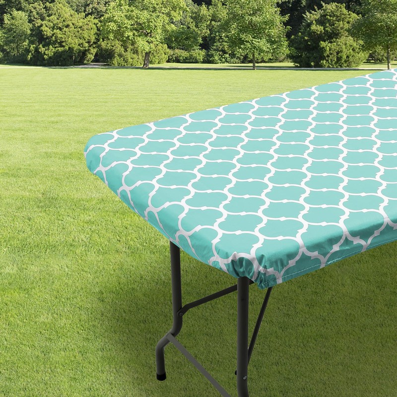 6Ft Rectangle Fitted Morocco Tablecloth Waterproof Vinyl Flannel Backed Table