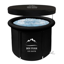 B&Y XL Ice Bath Tub, Foldable Bathtub with Cover for Athletes, Portable Cold Plunge Tub Spa Tub for Shower Stall -126 Gal Capacity for Cold Water Therapy at Home Outdoor Gym (Black, 127 Gal)