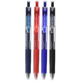 Uni-ball Signo RT Rubber Grip & Click Retractable Ultra Micro Point Gel Pens, 0.38mm, Black, Blue, Red, Blue Black Ink, Set of 4