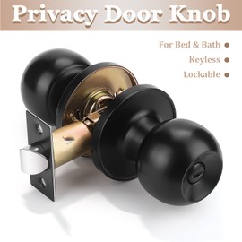 Probrico Black Bedroom Door Locks, Interior Door Knobs with Locks, Privacy Door Handle Locks, Bathroom Door Knobs, Stainless Steel Doorknobs, Keyless Door Locks, 8 Pack