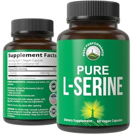 Peak Performance Caffenu Cápsulas L-Serine de 500 mg por máximo rendimiento. Los mejores aminoácidos cerebrales y nootrópicos para la producción de L 