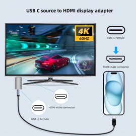 USB C Female to HDMI Male Adapter, 4K@60Hz Uni-Directional USB Type C Source to HDMI 2.0 Display Converter Thunderbolt 3/4 to HDMI for Mac-Book Pro/Air, Galaxy, Surface, i-Phone 16 15 Series - 1 Pack
