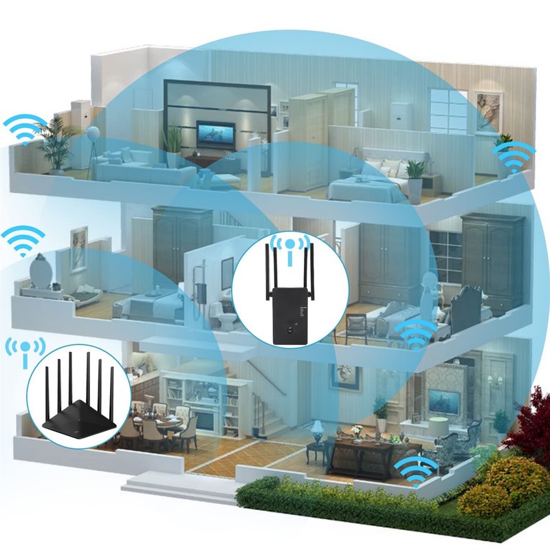 1200Mbps WiFi Extender for Home Office, 5G Dual Band WiFi