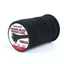 Marine Grade Bungee Cords Heavy Duty Outdoor - Bungee Cord Roll - 100% Stretch Elastic Cord and Absorbent Bungee Shock Cord for Kayak Deck, Camping, Crafting (1/4" x 100ft)