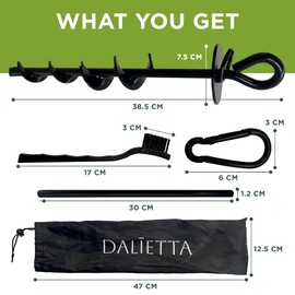 Dialetta Dog Tie-Out Stake with 360° Swivel Ring That Holds up to 200 lbs - Full Screw Trampoline Stake & Dog Tether for Yard Anchoring on Grass, Soil & Sand - Black