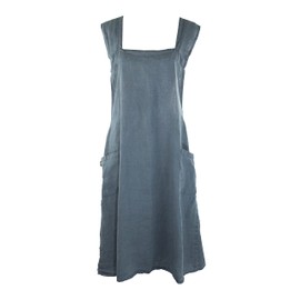 Fennco Styles Solid Criss Cross Back Apron Pure 100% Linen Cooking Kitchen Apron (Navy Blue)