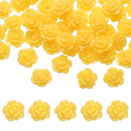 uxcell 50 Pcs Yellow Resin Rose Flower Beads, 10mm Flatback Flower Charm Opaque Carve Rose Beads No Hole for DIY Jewelry Making Nails Sunglasses Hair Clip (Small Size)