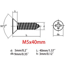 50 Pcs M5x40mm Flat Head Wood Self Tapping 304 Stainless Steel Screw Phillips Head Self Drilling