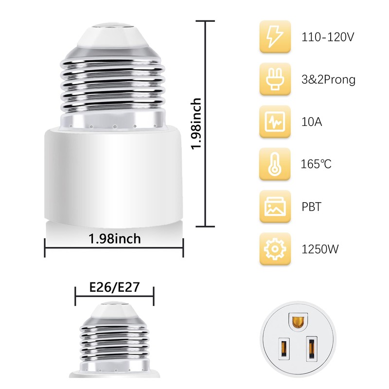 Sevici Light Socket to Plug Adapter, Convert Light Bulb Socket
