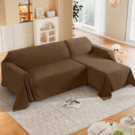 KinCam Couch Covers Washable Oversized Chair Cover Armchair Cover for Dogs Tassel Recliner Chair Sofa Cover Blanket Pet Friendly Soft and Durable for Most Furniture (71" x 71", Dark Coffee)