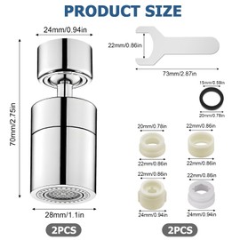 18 Stück Wasserhahn Aufsatz Schwenkbar, 720° Drehbar Luftsprudler für Wasserhahn mit 2 Wasserausgabemodi, Austausch Wasserhahn Aufsatz für küche für Küche Wasserhähne